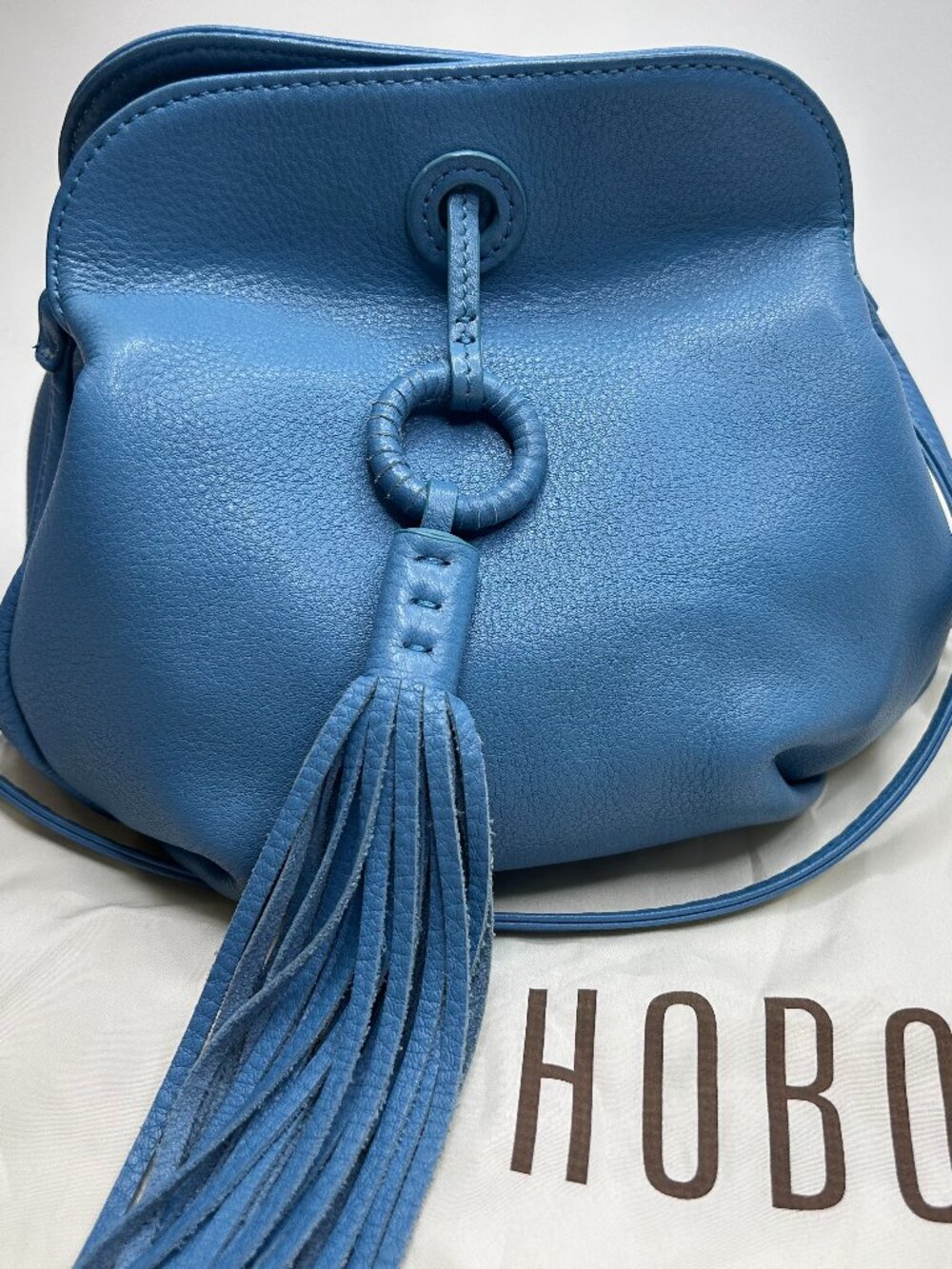 HOBO INTERNATIONAL Birdy Crossbody Blue Leather POUCH SHAPE w/TASSEL Bag